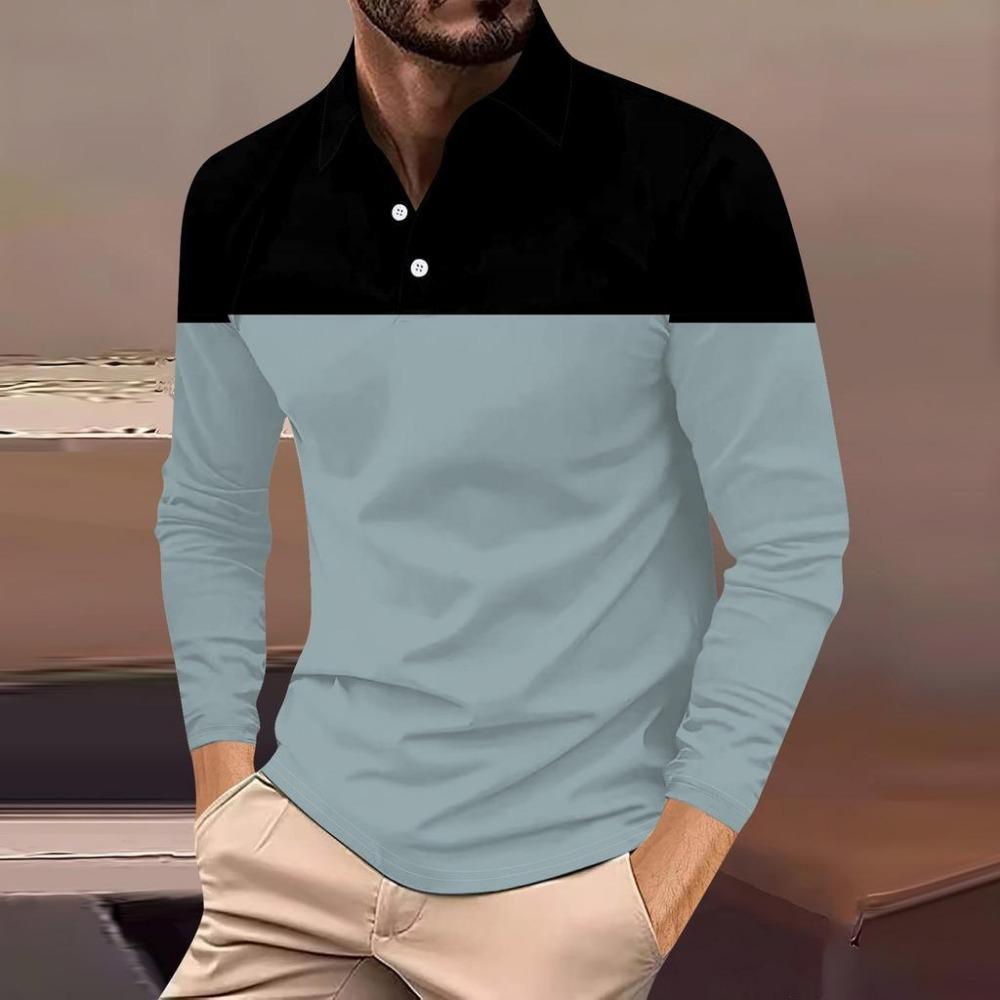 Fashion Men's Sweatshirt Long Sleeve Lapel Top Button Down Striped Polo Shirt
