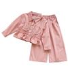 Girls' Cropped Ruffle Hem Denim Jacket & Wide-Leg Trousers Set - Trendy Autumn Outfit