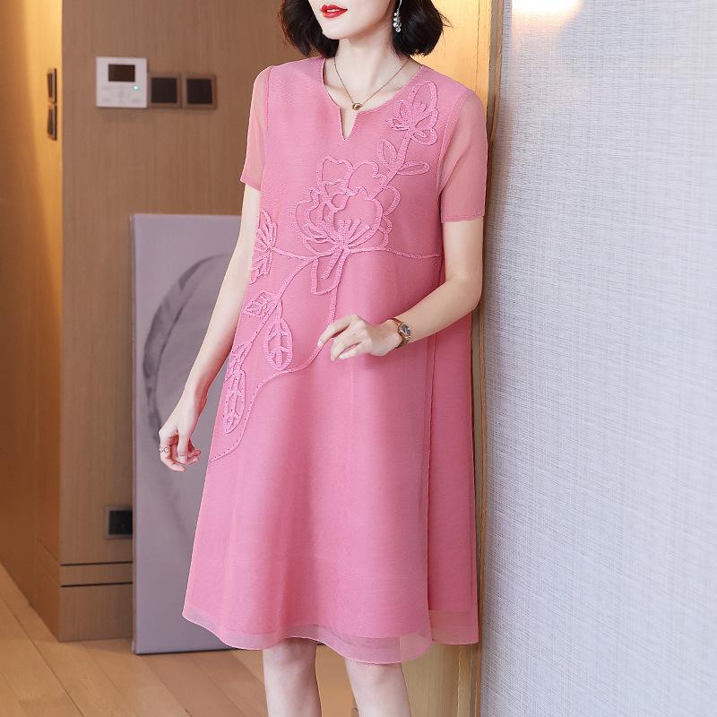 Plus Size Temperament Short Sleeve Dresses Women Summer  Loose Pleated A-Line Dress for Women