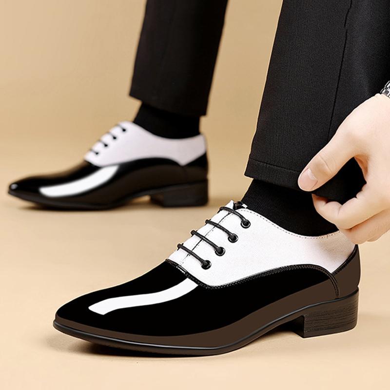 Men's Designer Black White Mixed Lace Up Wedding Oxford Brogues Shoes Male Flats Dress Homecoming Footwear Zapatos Hombre