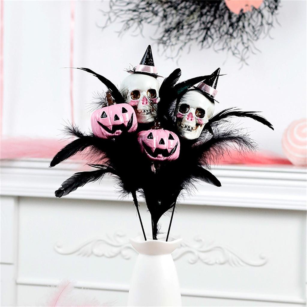 Halloween Decoration Creative Fashion Feather Pumpkin Skulsl Floral Bouquet Home Party Flower Branch