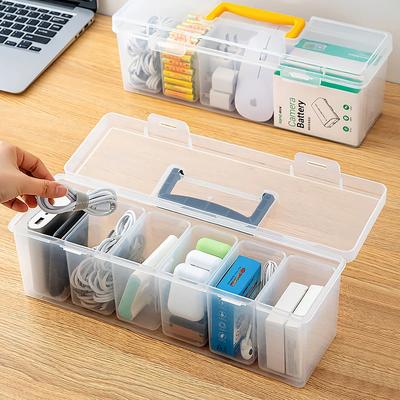 6 Compartment Plastic Data Cable Storage Box With Handle Large Capacity Desk Organizer Charger Charging USB Cable Storage Case