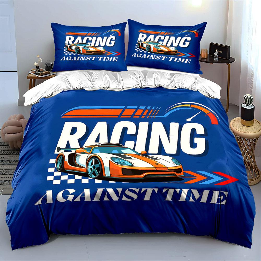 Racing Car Against Time Design Bedding Duvet Cover Set Duvet Cover Pillowcases (1*Duvet Cover 2*Pillowcases, without duvet insert)