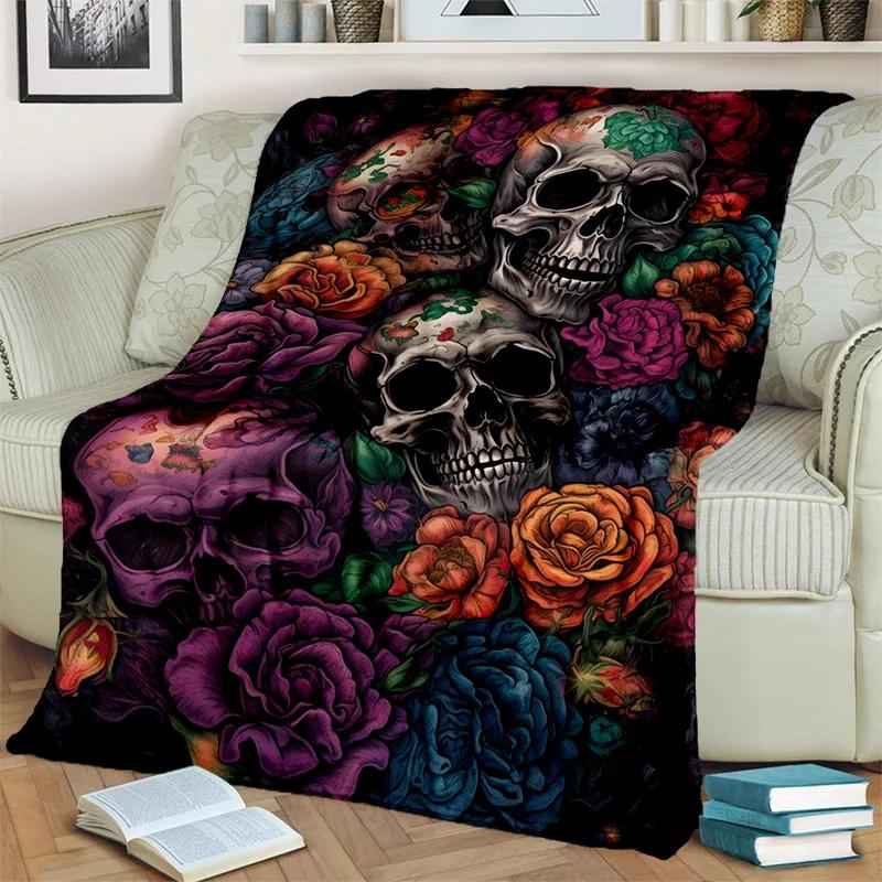 

Horrible Skull Flower Gothic Cartoon Blanket,Soft Throw Blanket for Home Bedroom Bed Sofa Picnic Travel Office Cover Blanket Kid 75x90cm