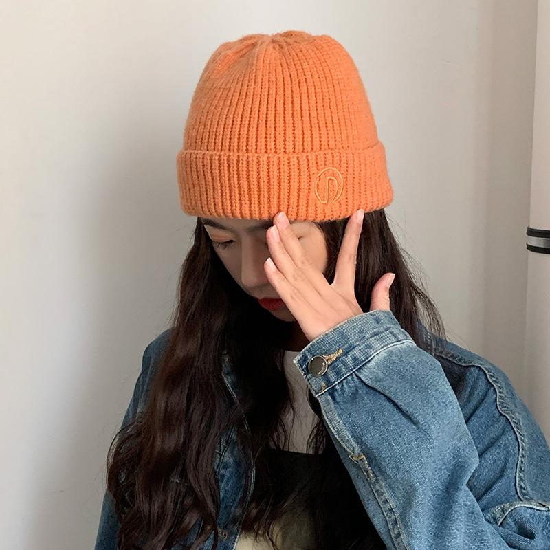 

Hat for Women Autumn and Winter Letter Embroidery Knitted Hat Korean Style Trendy Versatile Warm Wool Hat Cold Hat Men M（55-60）