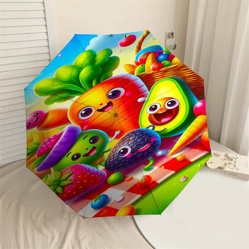 

1PC Fruit Vegetables Automatic Open/Close Umbrella with Windproof, 8-Rib Sturdy Canopy, Durable Ribs, Fashionable Design, Outdoor Accessory, Fun Prin,