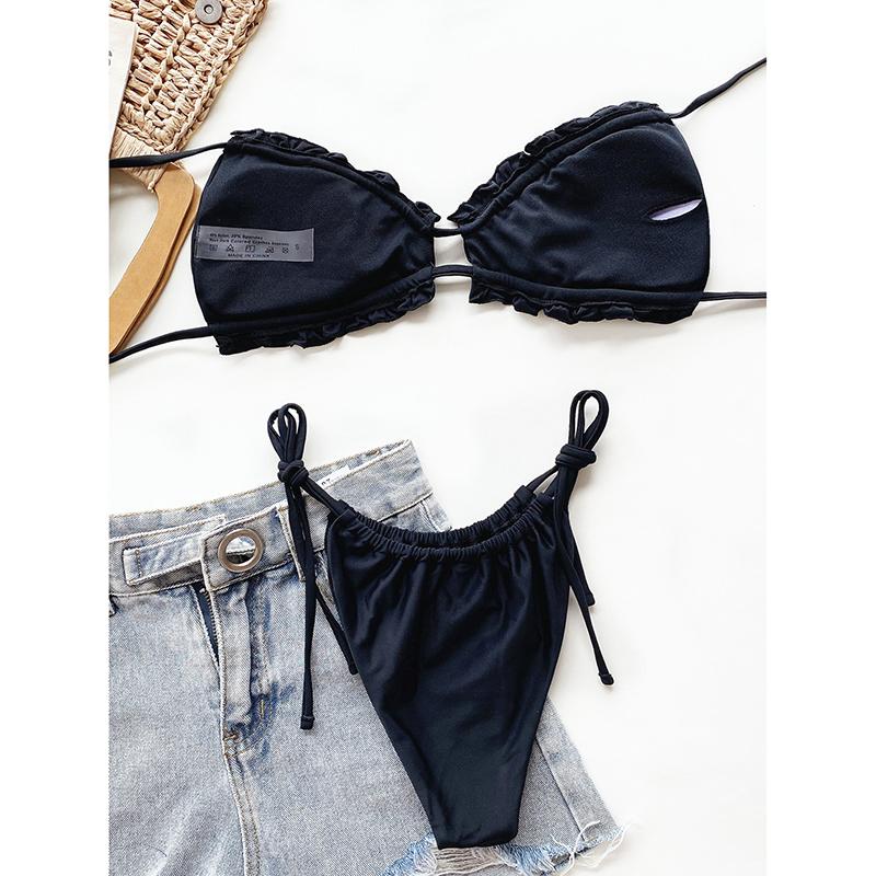 Sexy Ruffle Frill Bikini Solid Swimwear Women Swimsuit Female Bikini Set Bathing Suit Beachwear Swim Lady Bathers
