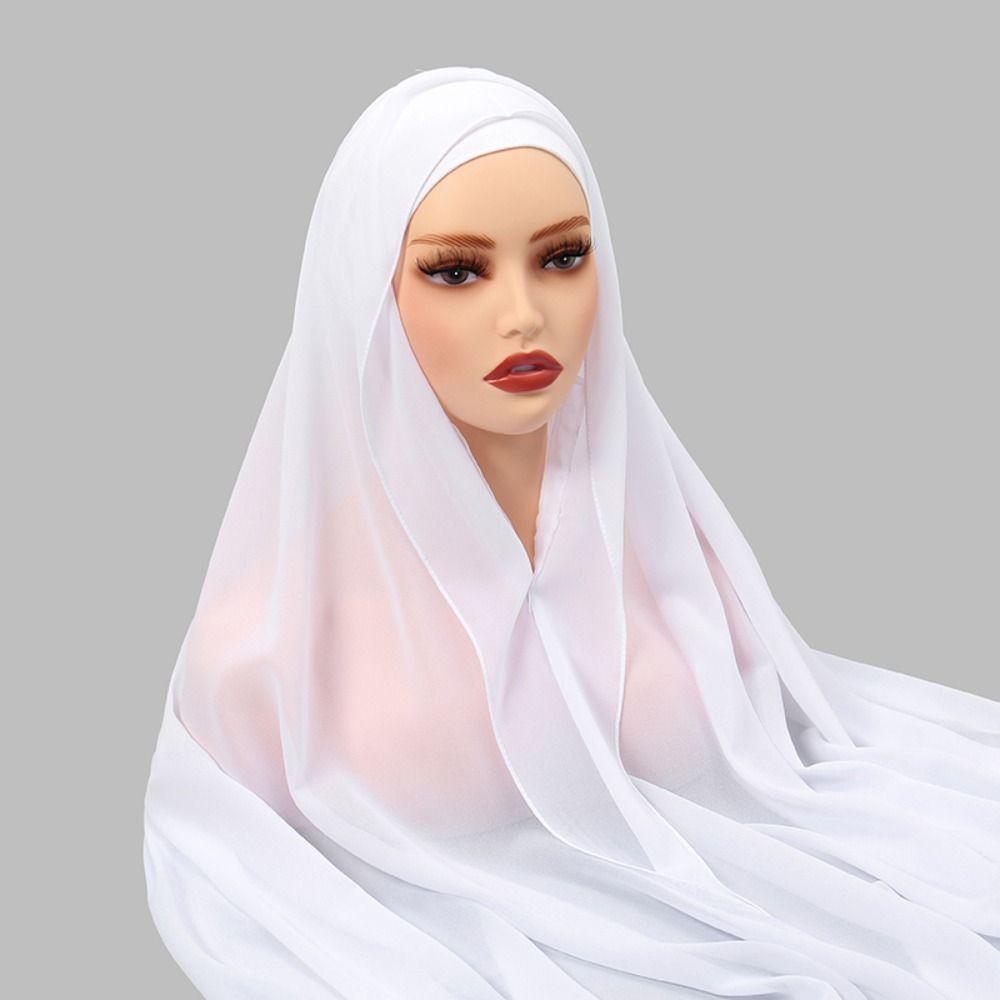 Stretch Headband Chiffon Shawl Plain Chiffon Hijab Cover Breathable Undercap Set Ready To Wear