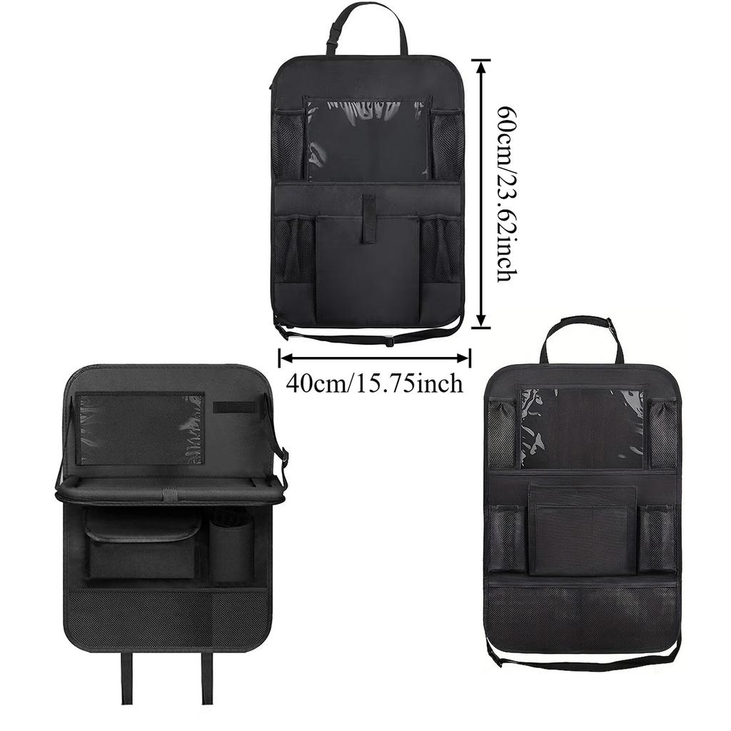 Backseat Organizer with Foldable Tray – Tablet Holder & Heavy-Duty Kick Mat, Mess-Free Storage For Travel & Road Trips