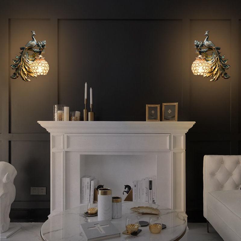 Retro European-Style Peacock Wall Lamp for Living Room or Bedroom Decor