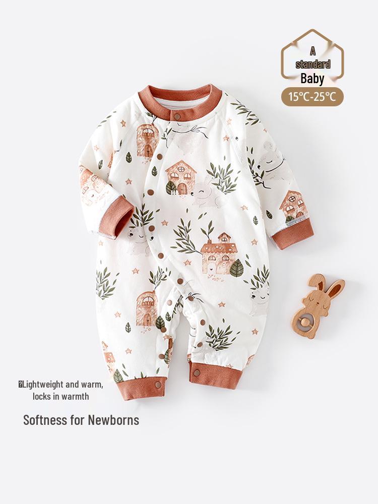 Jesienno-zimowy pikowany pajacyk dla noworodka - Miękki bawełniany kombinezon dla niemowląt, lekki 40g, bezszwowa konstrukcja dla wygodnego raczkowania