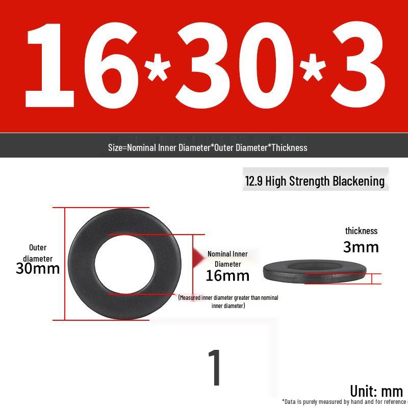 High-Strength Class 12.9 Flat Washer - Thickened & Widened, Sizes M6-M42