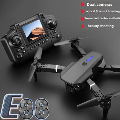 NOWY dron E88 sterowany ekranem, pilot zdalnego sterowania z wyświetlaczem, quadcopter, przepływ optyczny, podwójna kamera, samolot do fotografii lotniczej
