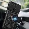 Robuste Ständerhülle mit Kameraabdeckung für iPhone 15 Pro Max - Schwarz Hybrid Armor Camshield