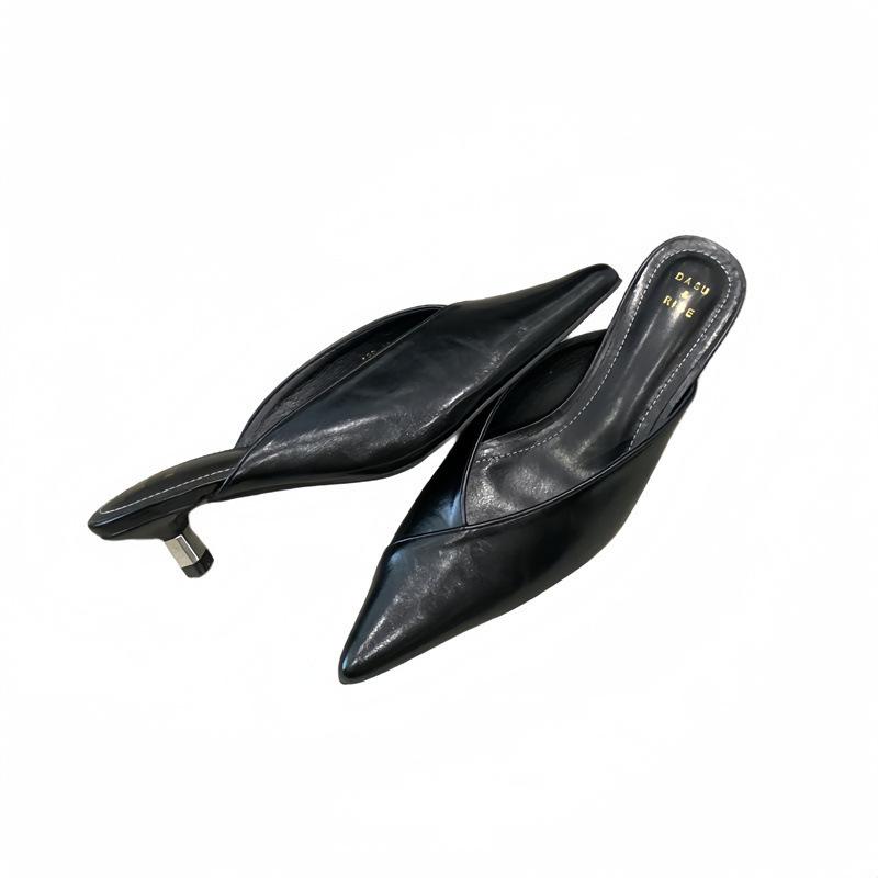 Tax-Free Spring And Summer New Simple Pointed Short Heel Sandals Solid Color Light Mouth Small Heel Bag Head Slippers
