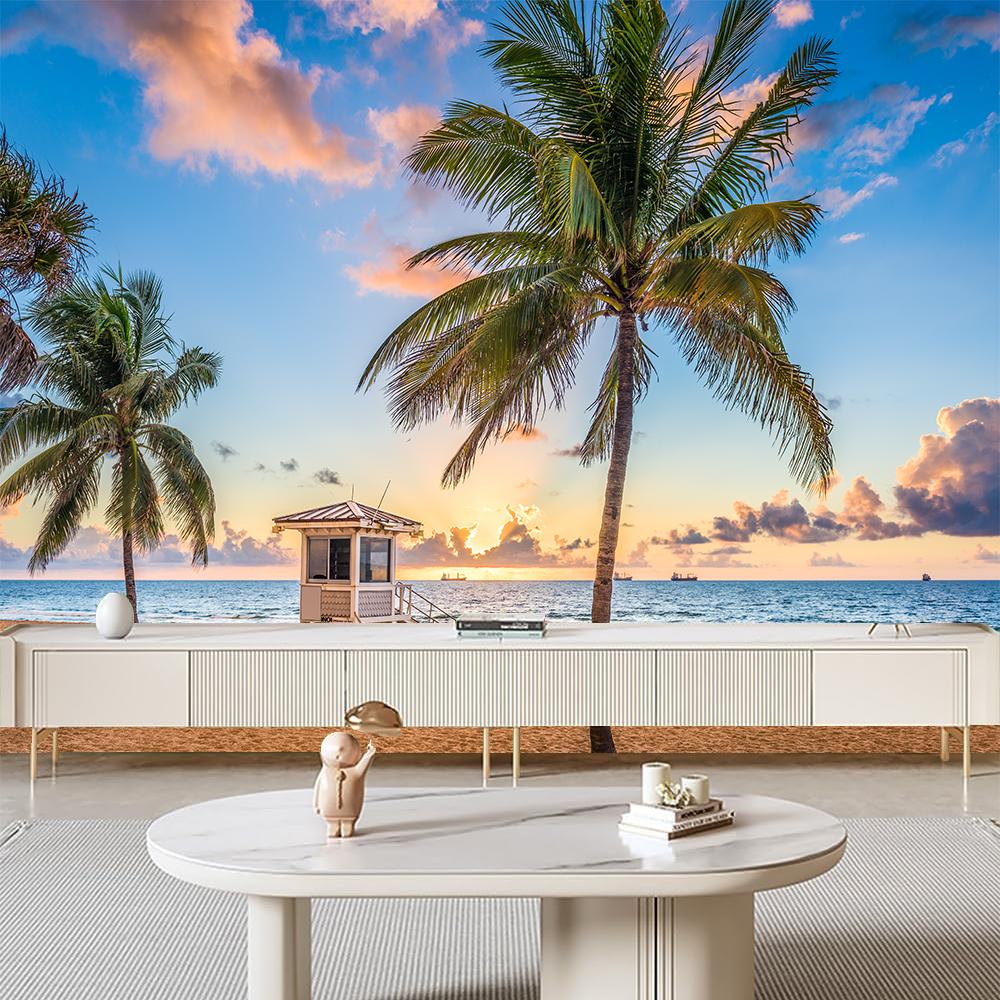 Beach Wall Murals Tropical Island Wallpaper Palm Tree Beach Sea Wallpaper Home Decor