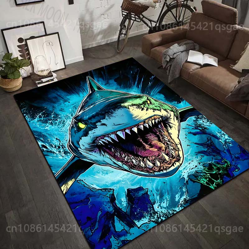 Ferocious shark lunging forward Pattern Rug Carpets for Bedroom Living Room Sofa Mat Creative Door Mat Cloakroom Home Decor