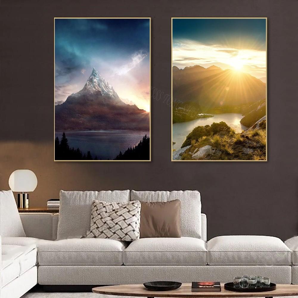 1pc Mountain Landscape Cat Self-adhesive Art Poster Waterproof Paper Sticker Coffee House Bar Room Wall Decor