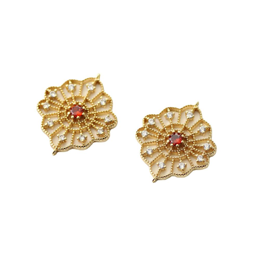 18K Gold-Plated Copper Sheet with Zircon & Filigree Flower for DIY Jewelry: Bracelet, Necklace, Pendant, Hair Accessories, Earring Components