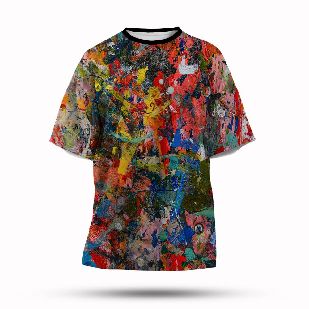 Graffitifärg 3D-printad T-shirt Sommar Herrmode Stänkbläck Ny Kortärmad T-shirt Topp Cool Streetwear Baggy T-shirts