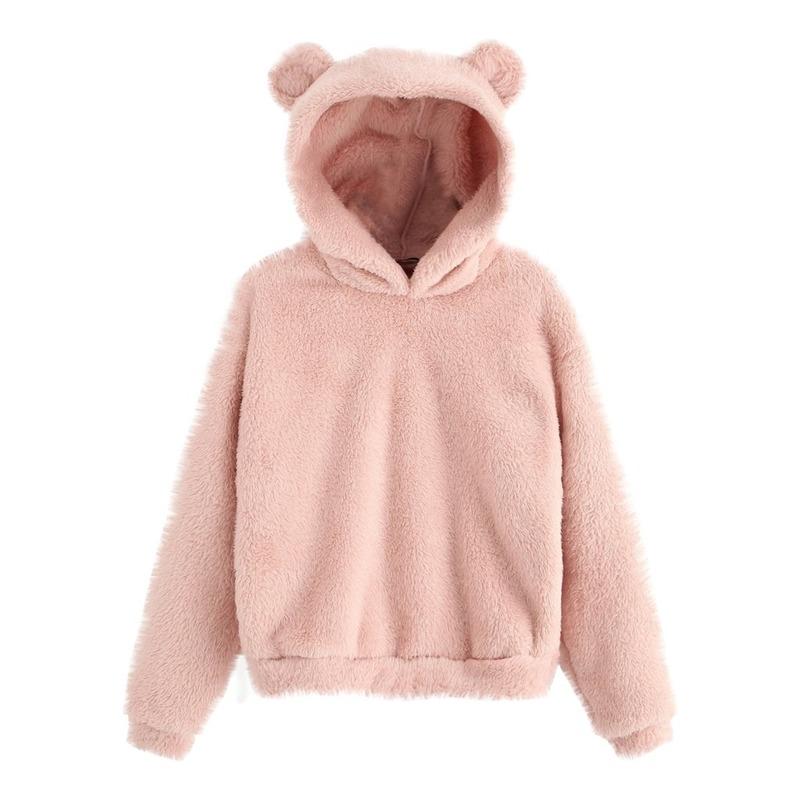 Felpa con cappuccio in pile Scione Teddy da donna Felpa a maniche lunghe Felpa con cappuccio in peluche con orecchie da orso calde