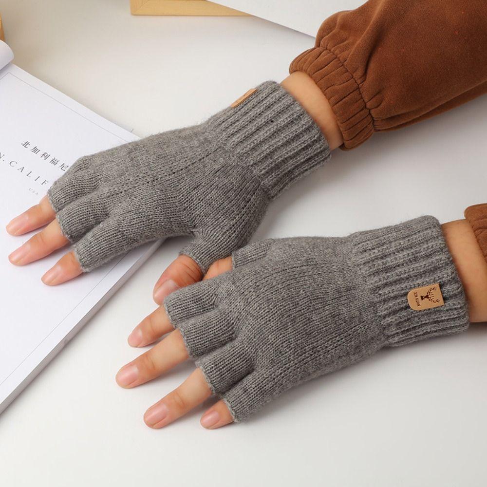 Driving Gloves Fingerless Gloves Solid Color Half-finger Gloves Warm Men Wool Mittens  Male