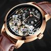 AILANG Orologi da Uomo Nero Doppio Tourbillon Cinturino in Pelle Orologi Meccanici Automatici Tourbillon Volante Impermeabile