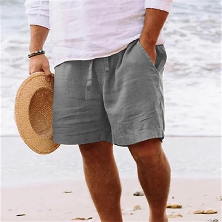 Men's Summer Cotton Linen Pocket Shorts - Breathable, Comfortable Mid-Length Drawstring Casual Beachwear