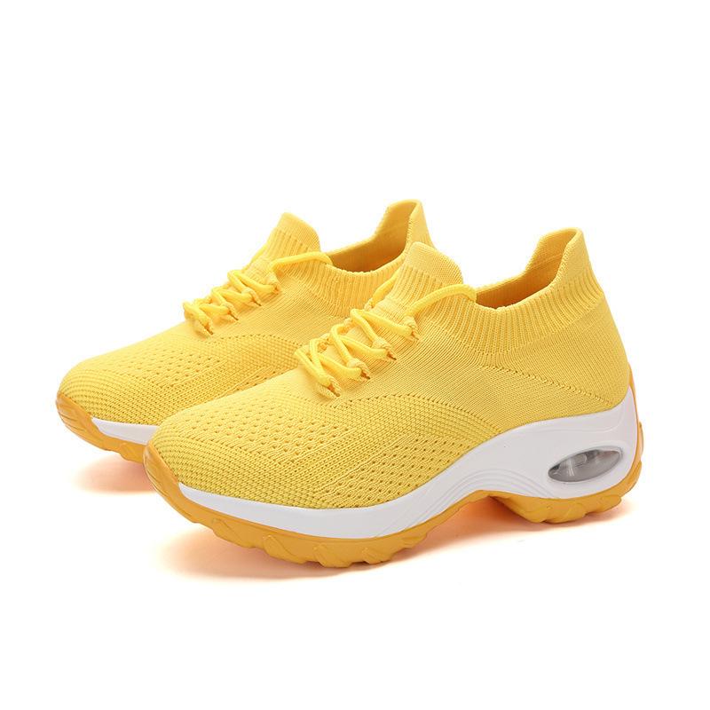 2025 New Fly-woven Sports Shoes Rocking Shoes Large Size Trendy Women's Shoes Lace-up Air Cushion Casual Shoes Socks Shoes