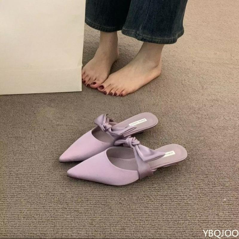 2025 Summer New women Versatile Comfortable Purple sandal with Butterfly Knot Fashionable Simplicity Baotou women Half Slippers