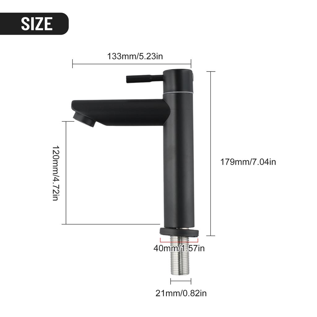 Black Basin Kitchen Bathroom Single Cold Sink Tap Cold Matte Sink Faucet Taps G1/2 Installation Thread Bathroom Accessories