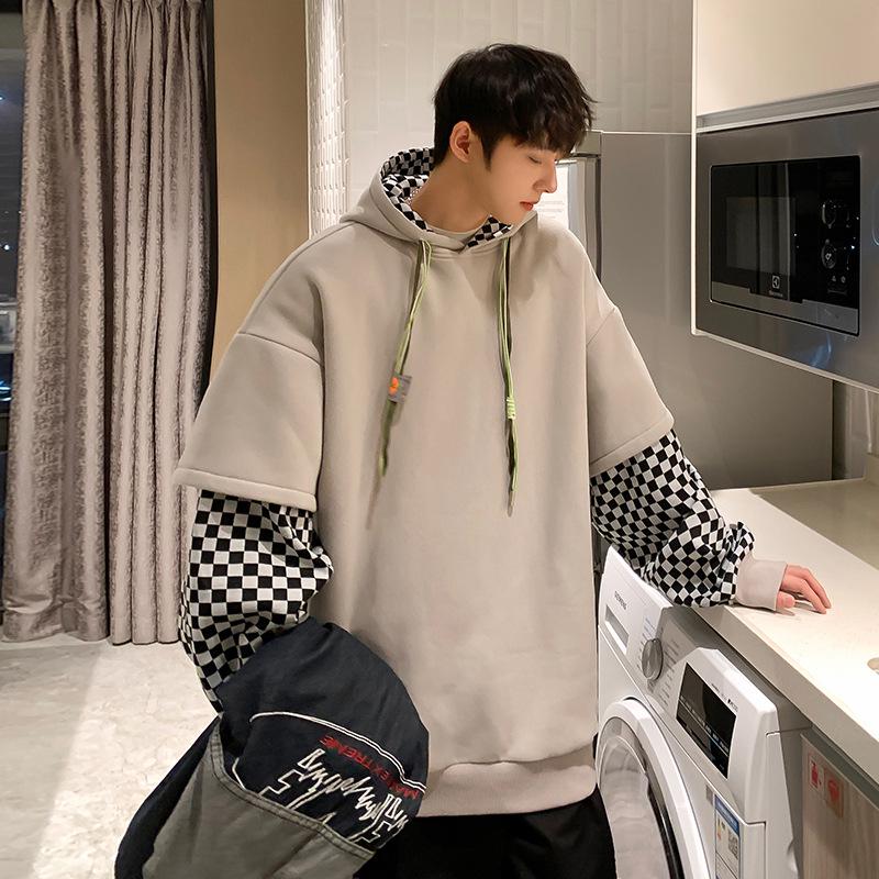 

Мужская клетчатая толстовка с капюшоном в стиле Харадзюку 3XL серый