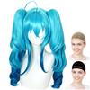 CaseEden Cosplay Wig, Long Twintails with Bun, Heat-Resistant, Mint Blue Gradient, WIG6021