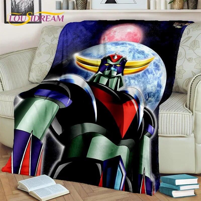 Cartoon UFO Robot Grendizer Anime Blanket,Soft Throw Blanket for Home Bedroom Bed Sofa Picnic Travel Office Cover Blanket Kids