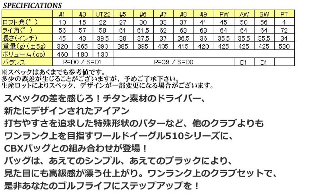 WORLD EAGLE G510 Men's Club Set 12 Clubs RightS Bag:CBX001 Beginner