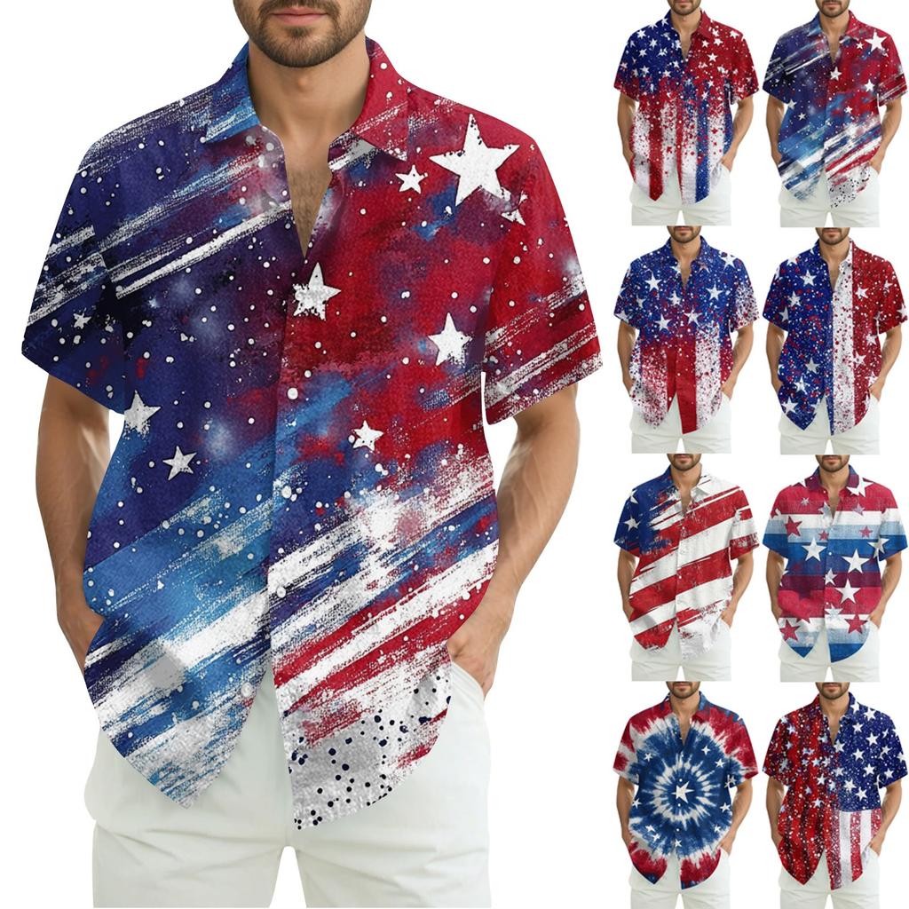 Men's Casual Casual Independence Day Print Short-sleeved Shirt