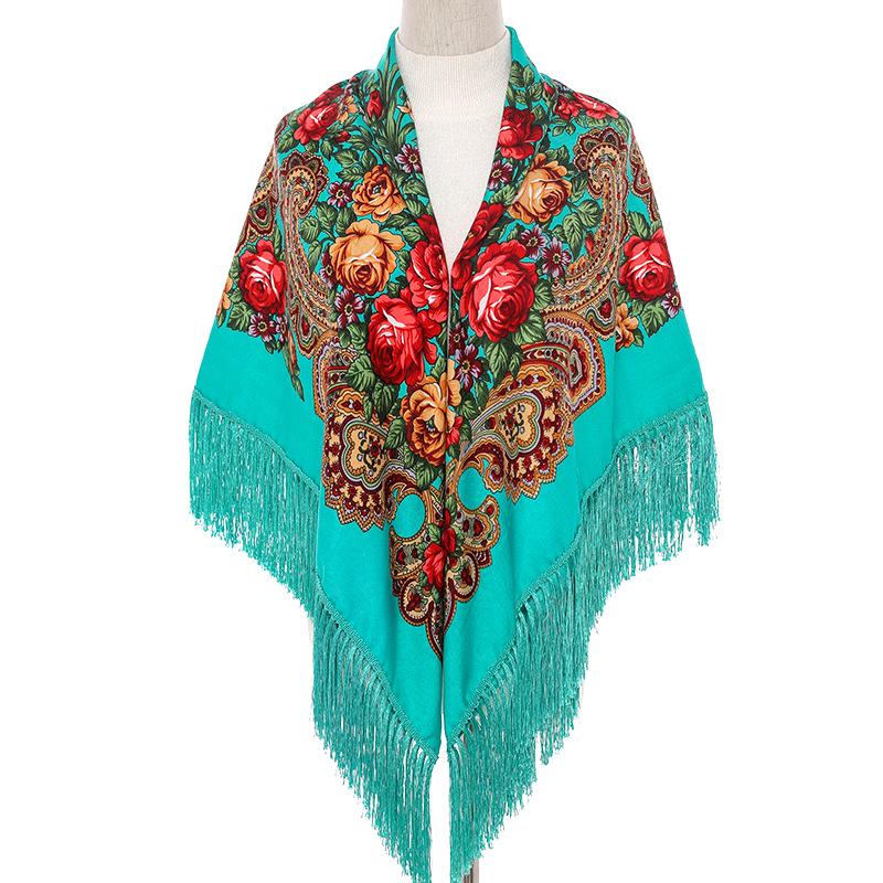 Women's Ethnic Shawl: Russian Tassel Peony Cotton Scarf, Autumn/Winter Warm & Sunscreen