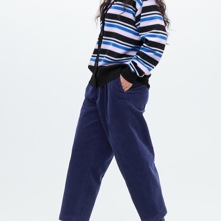 UNIQLO Solid Color Corduroy Loose Casual Pants Unisex bottoms Dark-Blue 458270-68