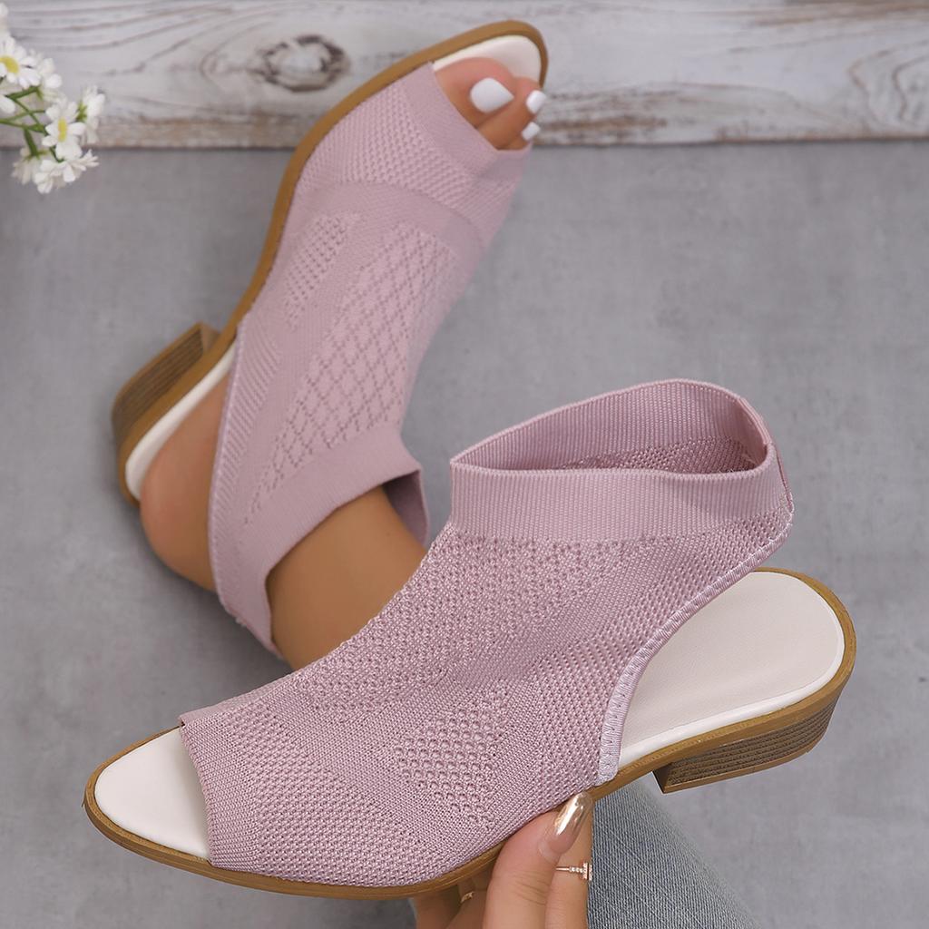 2025 European and American foreign trade new fly-woven rear hollow heel sandals women's knitted breathable hollow fish mouth cool boots 43