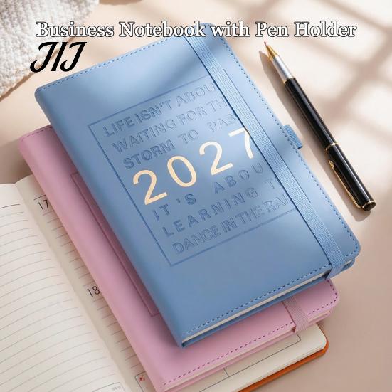 Ink Proof Paper Notebook for Office 2027 English Weekly Planner A5, 320 Page Schedule with Elastic Academic Calendar School Band & Pen Holder, Yearly