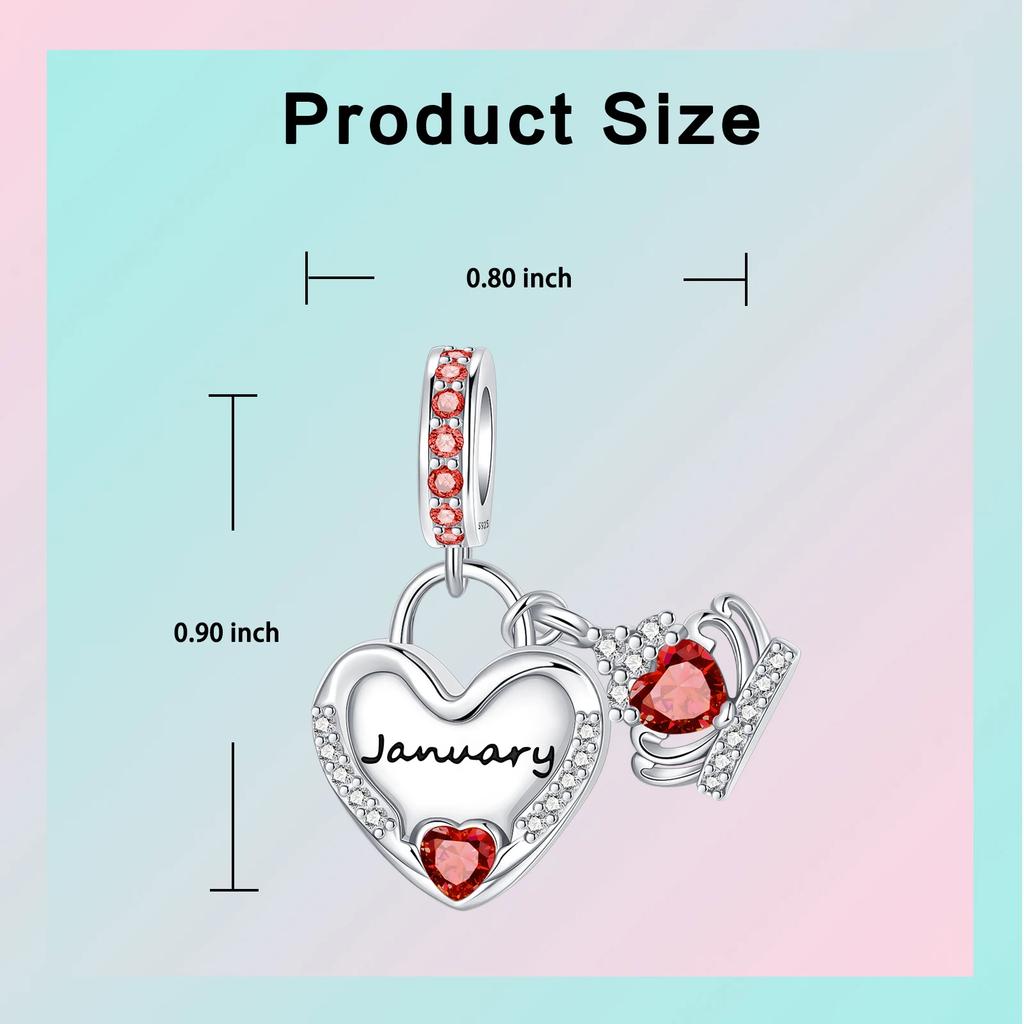 925  Silver January-December Birthday Stone Love Zircon Pendant Bead Fit Charms Necklace Bracelet Women Jewelry DIY Gift