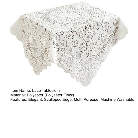 White Lace Tablecloth, Square Scalloped Floral Lace Doily, Elegant Vintage Table Cover for Nightstand End Table Tea Party Home Decor