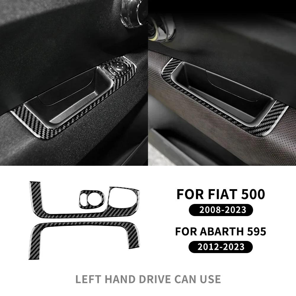 For Fiat 500 2008-2011 Abarth 595 2012- Abarth 695 2017- Carbon Fiber Steering Wheel Keys Frame Decals Interior Parts 1Pair For LHD Black