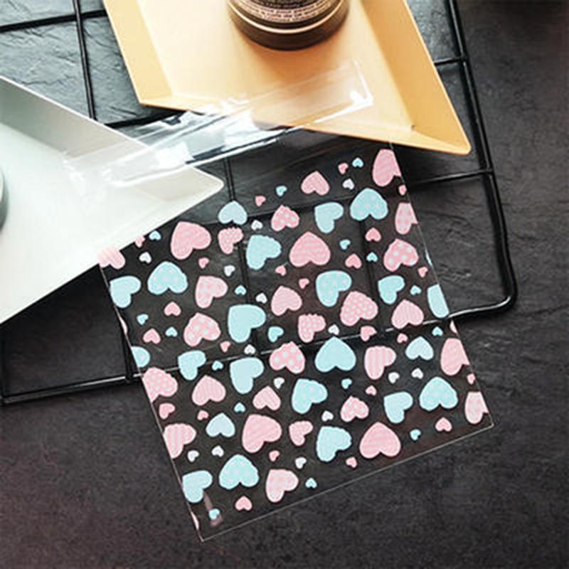 100 Pcs/set Cute Heart Printed Gift Packing Bags Baking Biscuit Food Candy Mini Packaging Bags Orangizer Home Kicthen