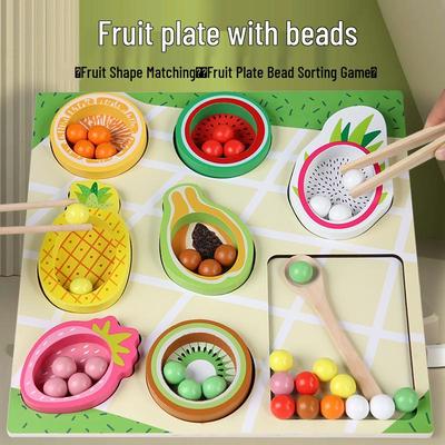 Wooden Toddler Educational Toy: Fruit Color & Shape Sorting with Clip Beads for Parent-Child Interaction