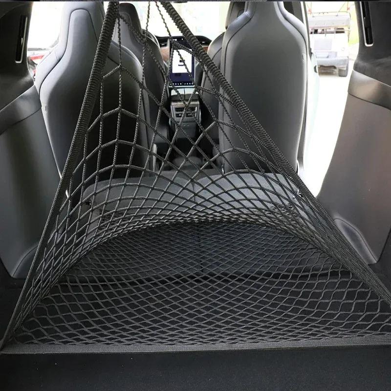 Auto-Kofferraumnetz für Tesla Model X Model Y Juniper Aufbewahrungs-Organizer Hinteres Netz Gepäck Ladefläche Elastische Tasche Hakennetz Zubehör