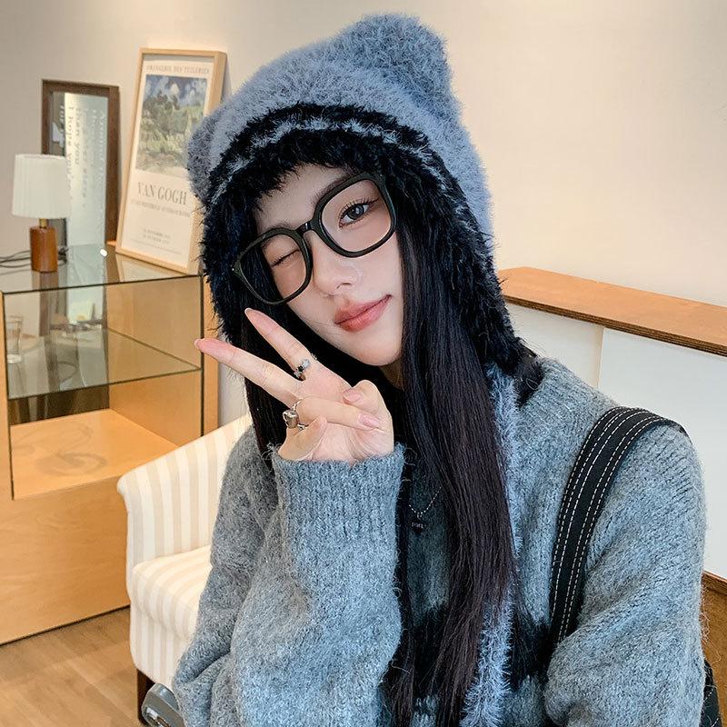 Fashion Plush Ear Protection Warm Hat Women Winter Wind Cold Cycling Skiing Outdoor Big Head Circumference Hat