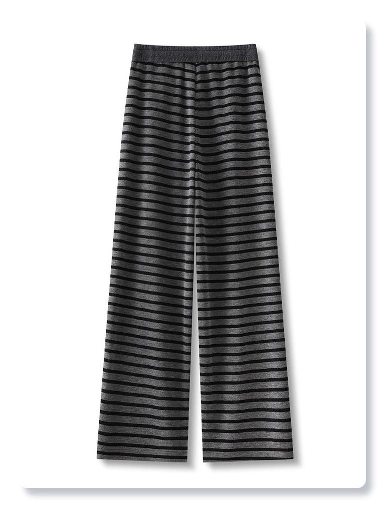 2025 Spring Stripe Wide-Leg Drawstring Pants: Loose, High-Waist, Slimming Drapey Trousers