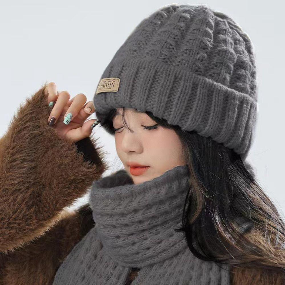 Thick Warm Wrap Hat & Scarf Warm Set Acrylic Blended Cashmer Keep Warm Cap For Travel Outdoor