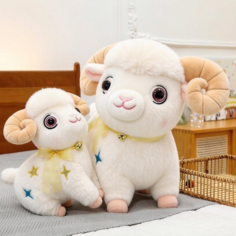 Cute Big Horn Sheep Plush Toy Cartoon Animal Soft Stuffed Pillow For Kids And Girls Gifts